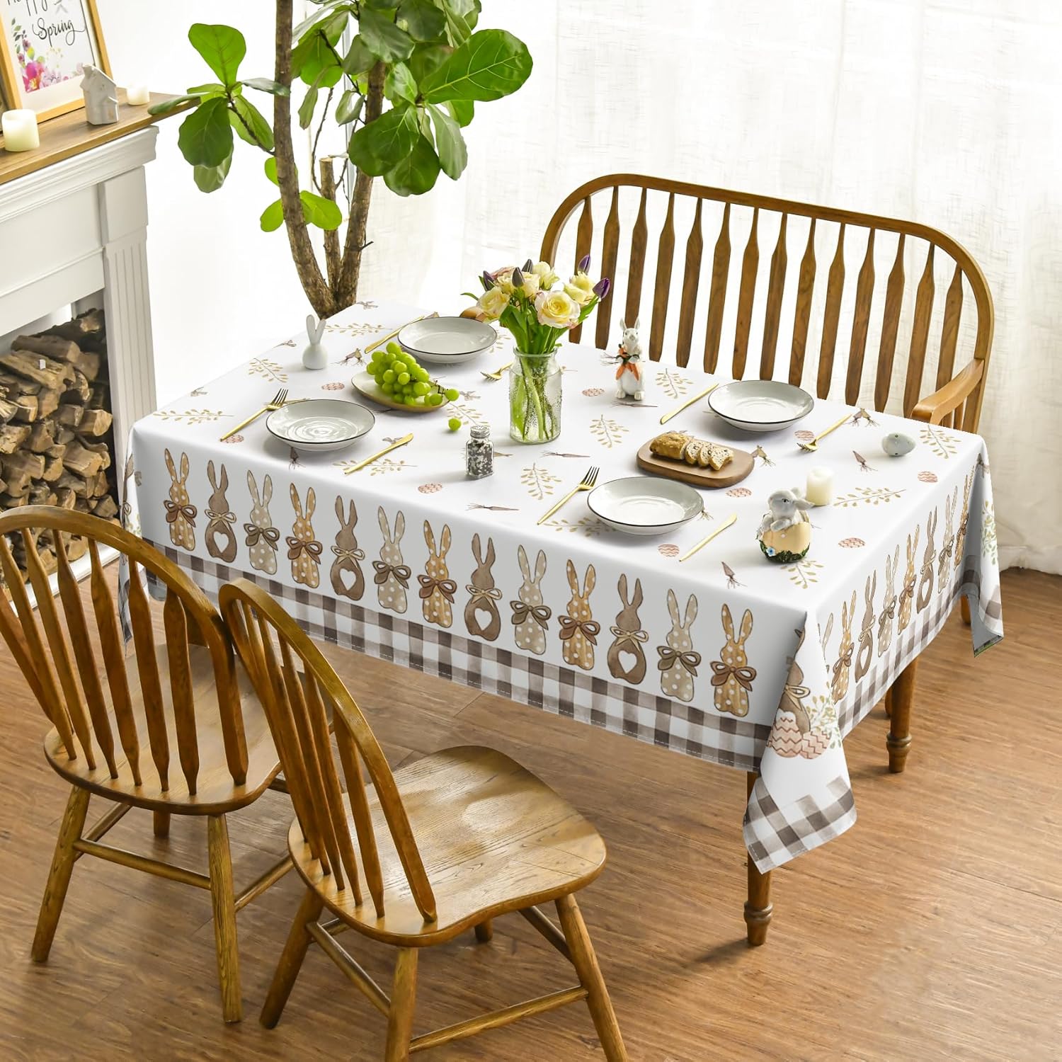 Horaldaily Easter Tablecloth 60×84 Inch Rectangular, Spring Carrots Bunny Washable Table Cover for Party Picnic Dinner Decor - Image 2