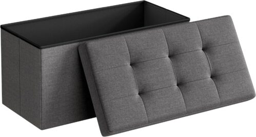 SONGMICS MAZIE Collection – 30 Inches Folding Storage Ottoman Bench, Ottoman Foot Rest, End of Bed Bench, Storage Chest, Load 660 lb, for Living Room, Bedroom, Entryway, Dark Gray ULSF47K