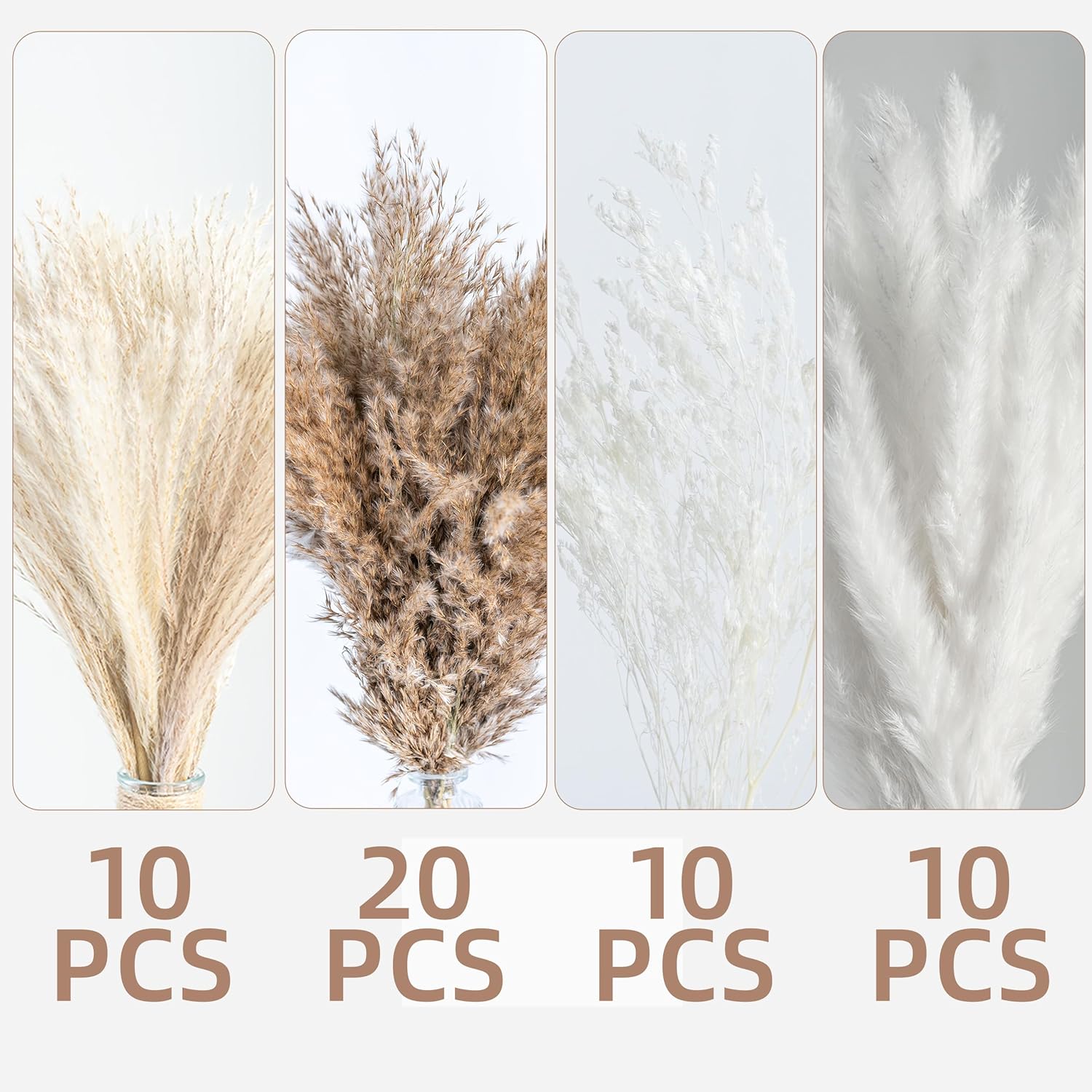 WILD AUTUMN Pampas Grass Decor dreid Flowers Fluffy pompas Grass vase Filler White Pampas Wedding Boho deocr Flowers Home Table Decor, Rustic Farmhouse (02-30White&20Brown) - Image 5