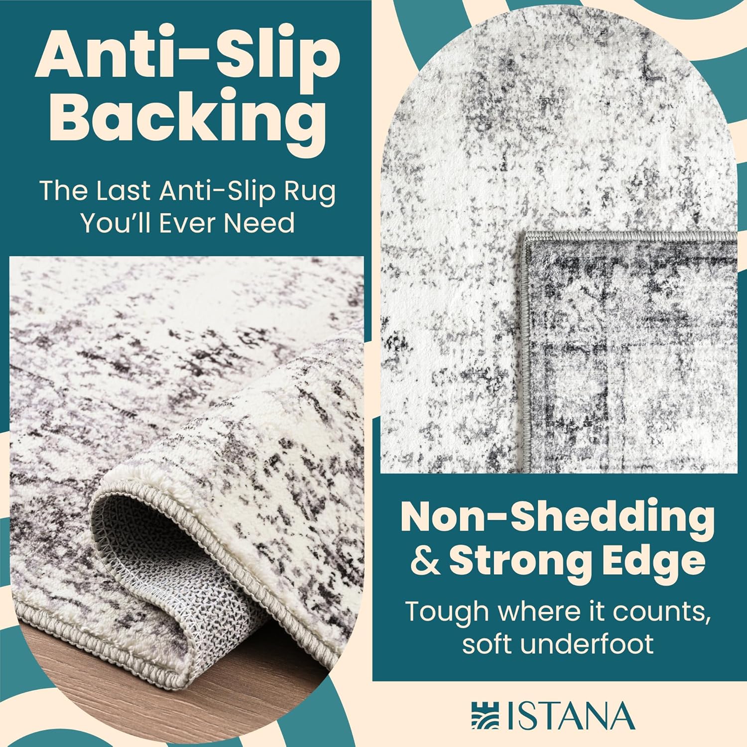 Istana 8x10 Rug – White Cream/Grey Area Rug - Foldable Boho Rugs for Living Room 8x10 - Stain Resistant Modern Area Rugs 8x10 - Living Room Area Rugs 8x10 - Eco-Friendly Boho Washable Rug - Image 3