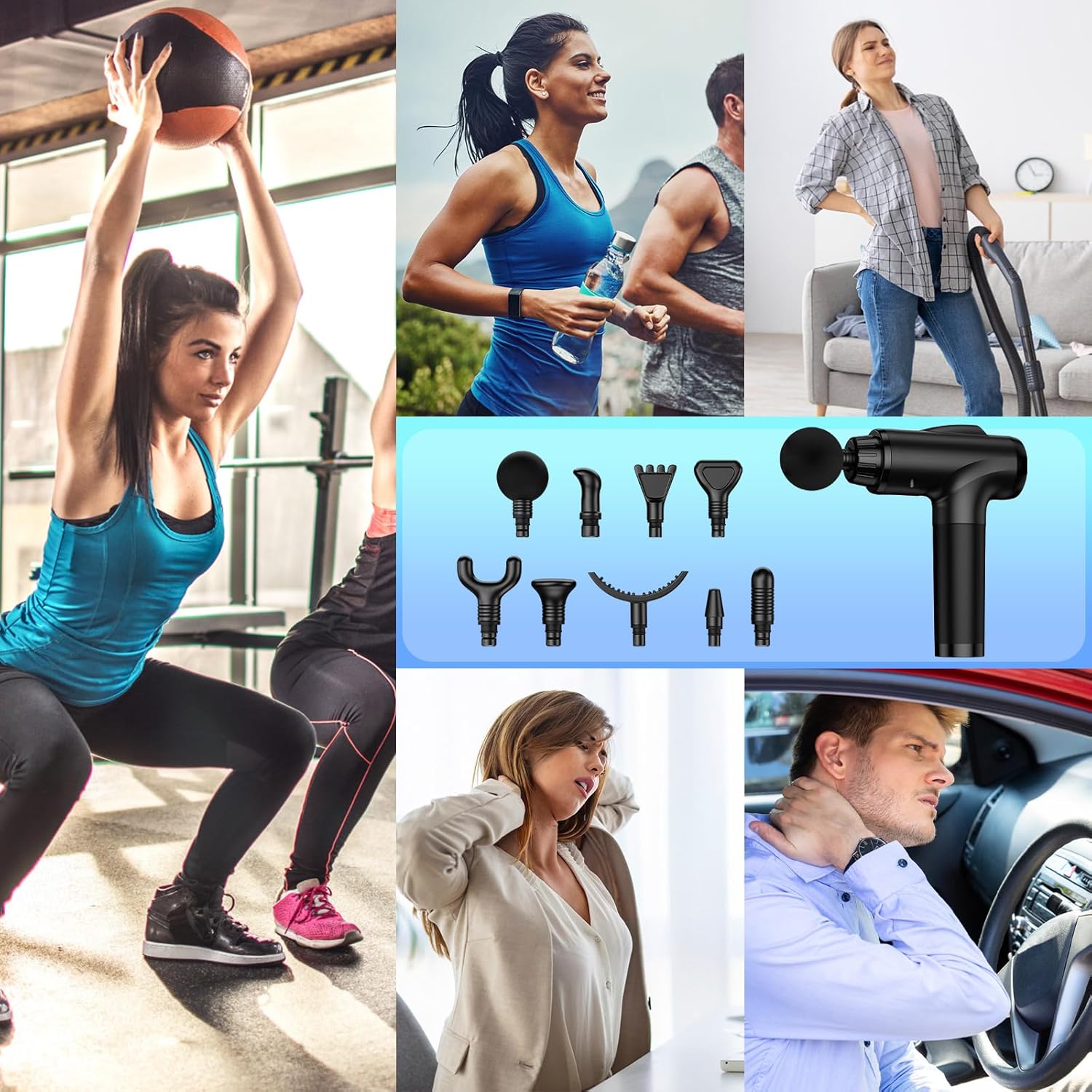 Massage Gun Deep Tissue, Handheld Electric Muscle Massager, High Intensity Percussion Massage Device for Pain Relief with 9 Attachments & 30 Speed(Black) - Image 7