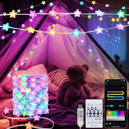 Smart Star String Lights Plug in, 33Ft 16 Million Color Changing Star Fairy Lights RGB Built in Chip APP & Remote Control DIY Music Sync Twinkle Light for Bedroom Decoration