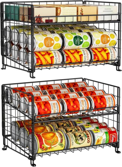 2-Pack Stackable Rack Organizer, Storage for Kitchen Pantry Cabinet, Holders for Food, Multifunctional Dispenser for Snacks Soda