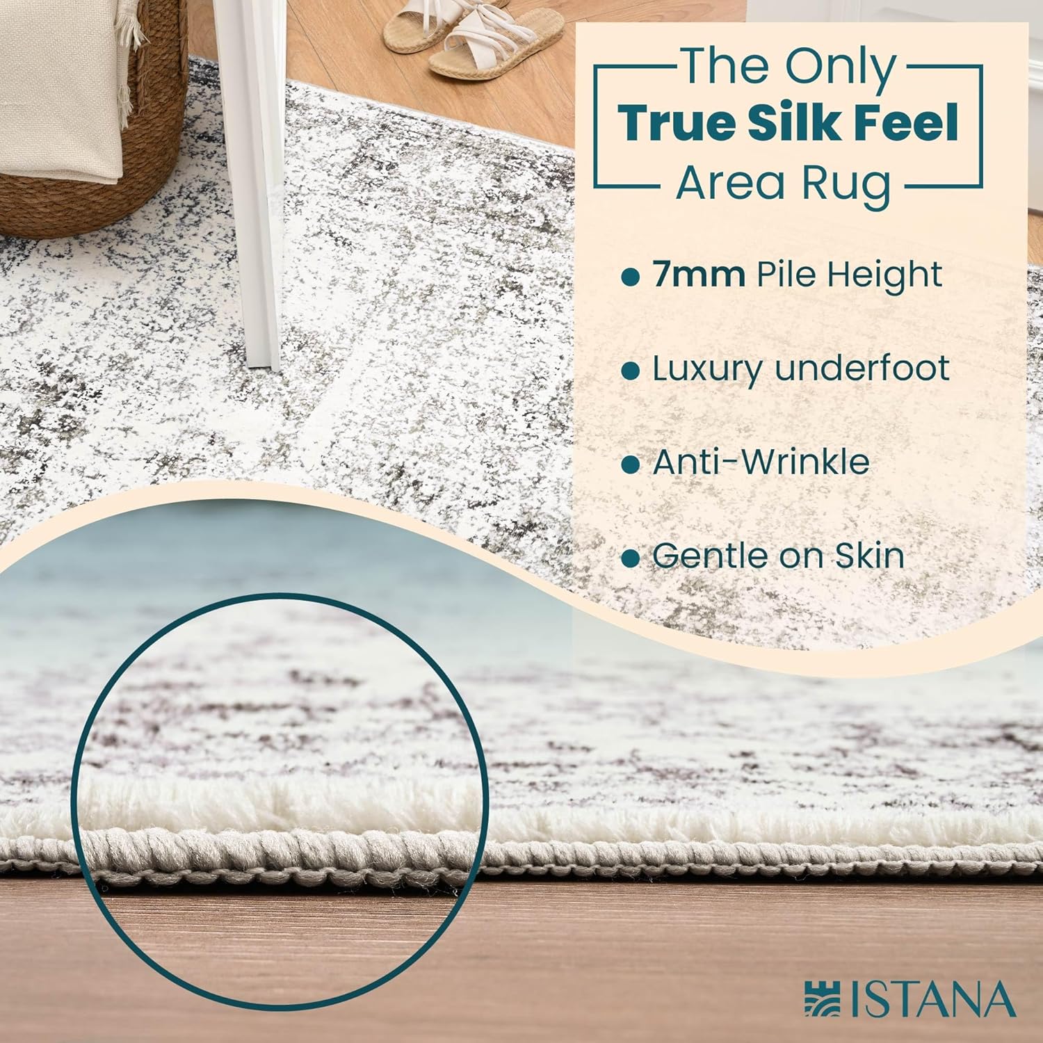 Istana 8x10 Rug – White Cream/Grey Area Rug - Foldable Boho Rugs for Living Room 8x10 - Stain Resistant Modern Area Rugs 8x10 - Living Room Area Rugs 8x10 - Eco-Friendly Boho Washable Rug - Image 4