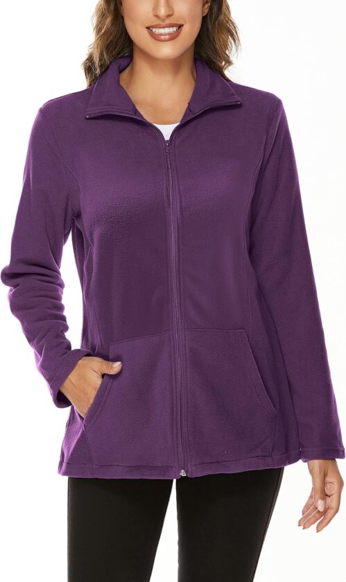 Hibelle Women’s Outdoor Full-Zip Thermal Fleece Jacket with Pockets