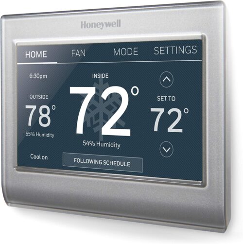 Honeywell Home RTH9585WF Wi-Fi Smart Color Thermostat, 7 Day Programmable, Touch Screen, Energy Star, Alexa Ready, C-Wire Required, Not Compatible with Line Volt Heating Gray