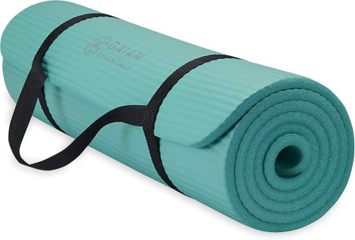 Gaiam Essentials Thick Yoga Mat Fitness & Exercise Mat with Easy-Cinch Yoga Mat Carrier Strap, 72″L x 24″W x 2/5 Inch Thick