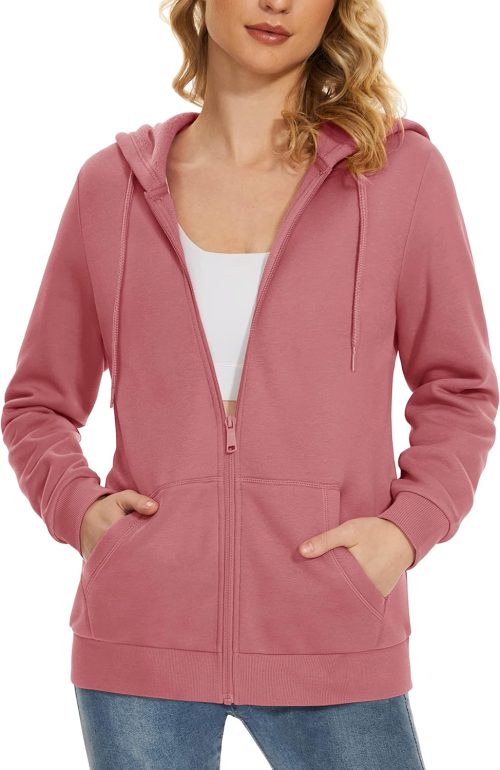 MAGCOMSEN Women’s Fleece Lined Zip Up Hoodies Casual Hooded Jacket Workout Full Zip Sweatshirts Pocket Coats