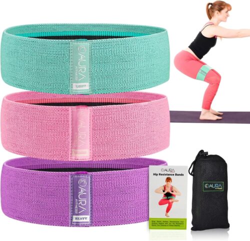 Aura Fabric Resistance Bands Set | 3 Levels of Resistance, Booty Bands for Working Out | Non-Slip Thick Exercise Band for Legs, HIPS & Butt | Perfect for Home, Gym & Travelling Workouts