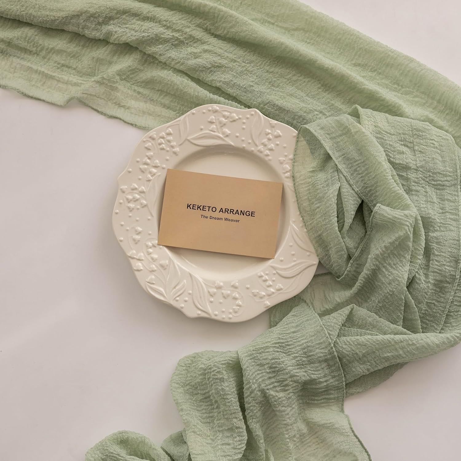 Keketo Sage Green Easter Table Runner Cheesecloth 120 Inch 10 FT Rustic Boho Cheese Cloth Table Runner for Wedding Baby Shower Bridal Shower Sheer Gauze Centerpiece Spring Home Decorations - Image 4