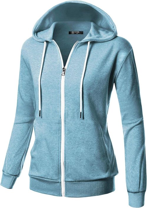 GIVON Basic Lightweight Zip Up Hoodie Long Sleeve Thin Hooded Jacket for Women with Plus Size