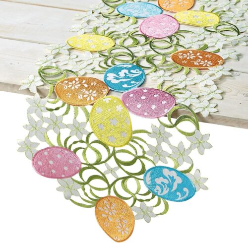 Current Easter Egg Table Runner – 13 x 72-Inch Easter Indoor & Outdoor Dining Decorations, Embroidered Home Decor, Holiday Centerpiece, Machine Washable Polyester
