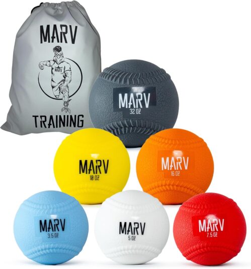 Marv Balls – Velo Set (Soft Shell Plyo Baseball) Original Plyo with Seams Velocity Development Set – 6 Weighted Baseballs