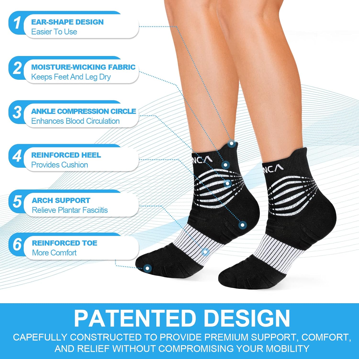 NEENCA Professional Compression Socks, Medical Athletic Ankle Socks for Injury Recovery & Pain Relief, Sports Protection, Circulation —1 Pair, 20-30 mmhg - Image 2