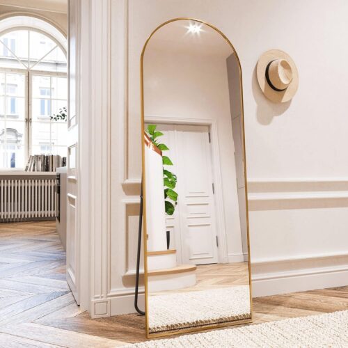 HARRITPURE 64″x21″ Arched Full Length Mirror Free Standing Leaning Hanging Mounted Mirror Aluminum Frame Modern Simple Home Decor for Living Room Bedroom Cloakroom, Gold