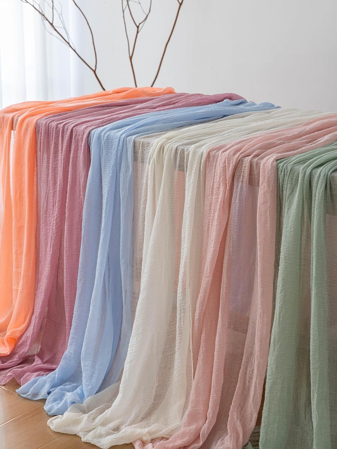 Keketo Sage Green Easter Table Runner Cheesecloth 120 Inch 10 FT Rustic Boho Cheese Cloth Table Runner for Wedding Baby Shower Bridal Shower Sheer Gauze Centerpiece Spring Home Decorations - Image 6