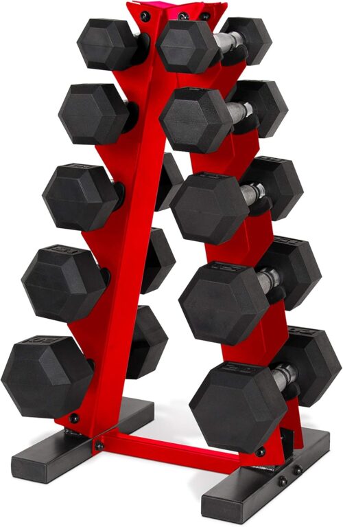 CAP Barbell 150 LB Coated Hex Dumbbell Weight Set with Vertical Rack | Multiple Colors