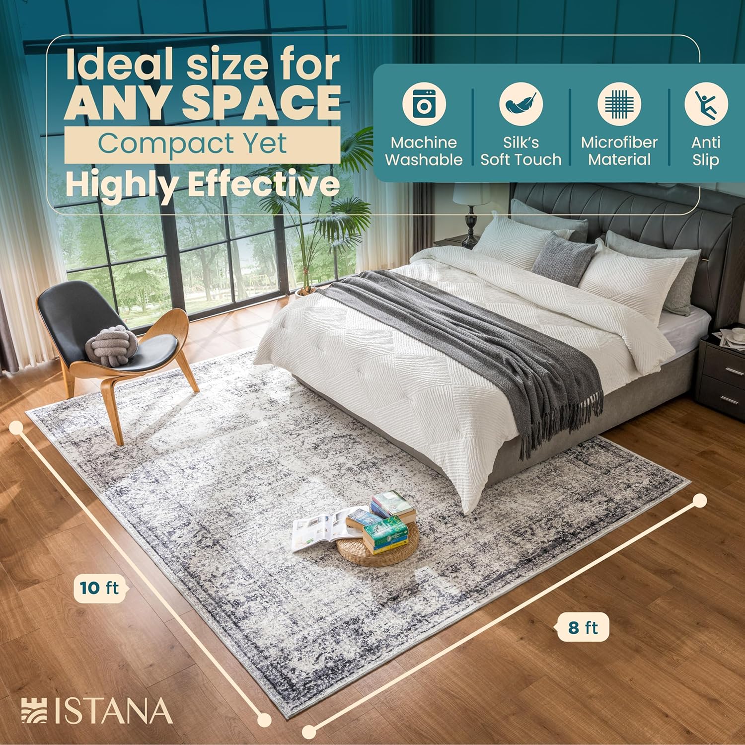 Istana 8x10 Rug – White Cream/Grey Area Rug - Foldable Boho Rugs for Living Room 8x10 - Stain Resistant Modern Area Rugs 8x10 - Living Room Area Rugs 8x10 - Eco-Friendly Boho Washable Rug - Image 5