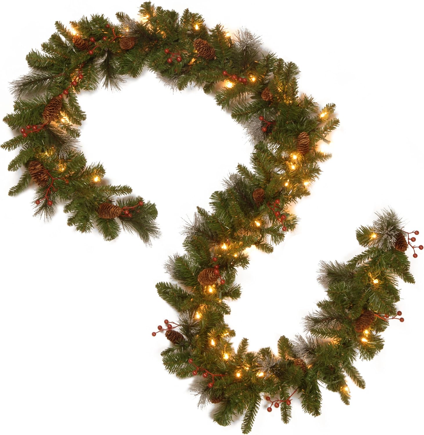 National Tree Company Pre-Lit Artificial Christmas Garland, Green, Crestwood Spruce, White Lights, Decorated with Glitter, Pinecones, Berry Clusters, Battery Operated, Christmas Collection, 9 Feet - Image 5
