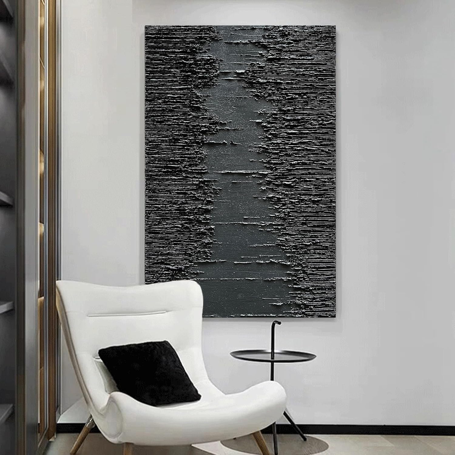 NANKAI Art Hand-Painted Thick Texture Black Minimalist Oil Painting 45x30 Inchs Texture Abstract Painting Home Wall Decorative Art - Image 3