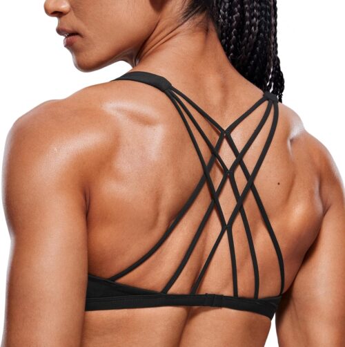 CRZ YOGA Womens Strappy Sports Bra – Criss Cross Back Padded Medium Support Wireless Gym Cami Workout Yoga