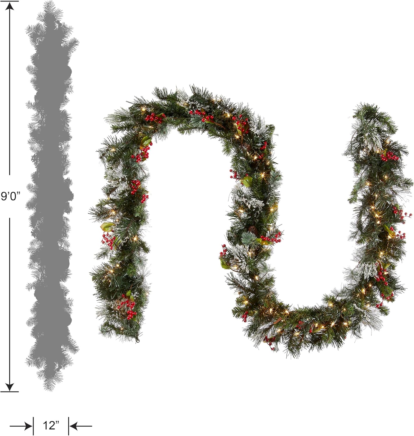 National Tree Company Pre-Lit Artificial Christmas Garland, Green, Wintry Pine, White Lights, Decorated with Pine Cones, Berry Clusters, Plug In, Christmas Collection, 9 Feet - Image 5