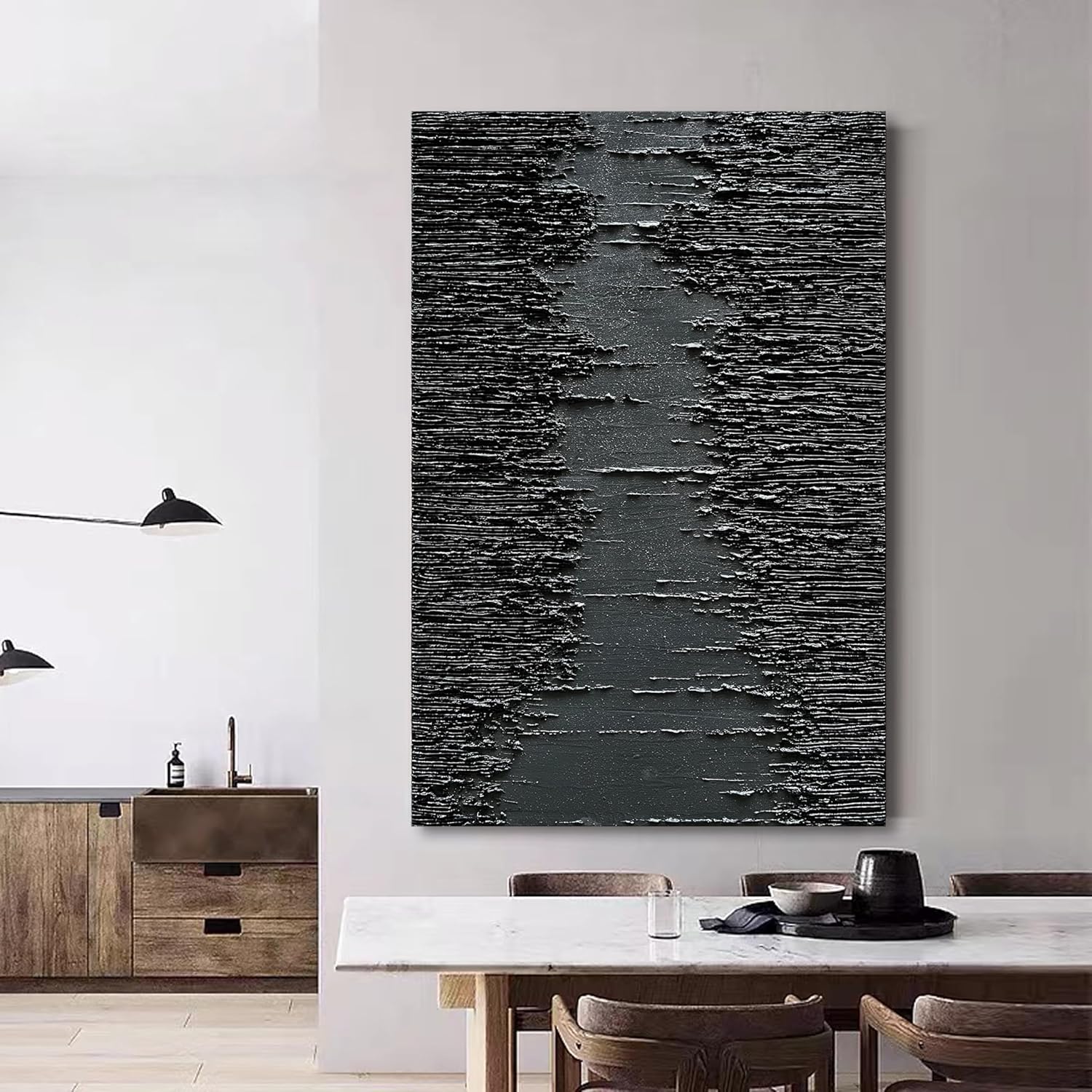 NANKAI Art Hand-Painted Thick Texture Black Minimalist Oil Painting 45x30 Inchs Texture Abstract Painting Home Wall Decorative Art - Image 4