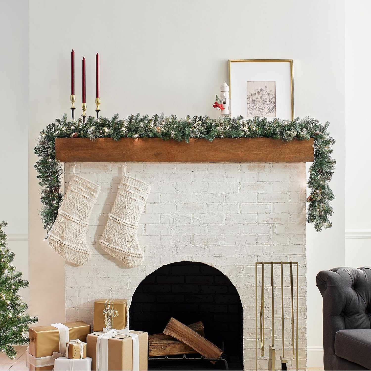 National Tree Company Pre-Lit Artificial Christmas Garland, Green, Carolina Pine, White Lights, Decorated with Pine Cones, Plug In, Christmas Collection, 9 Feet - Image 4