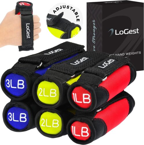 Logest Soft Hand Weights – Adjustable Neoprene Dumbbells (1LB, 2LB, 3LB, 4LB) – Red, Yellow, Blue, Purple – Velcro Straps – Weight Training, Walking, Jogging, Aerobics, Yoga