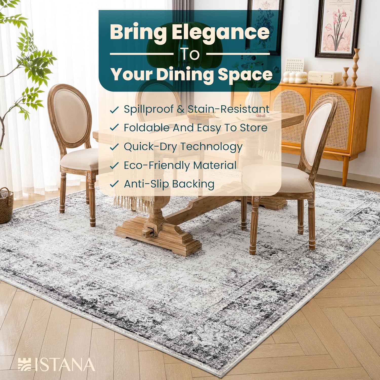 Istana 8x10 Rug – White Cream/Grey Area Rug - Foldable Boho Rugs for Living Room 8x10 - Stain Resistant Modern Area Rugs 8x10 - Living Room Area Rugs 8x10 - Eco-Friendly Boho Washable Rug - Image 6