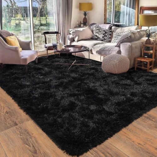 8×10 Area Rugs for Living Room, Ultra Soft Large Shag Black Living Room Rug Fluffy Rug Carpet for Bedroom, Plush Modern Floor Rug for Kids Boys Girls Room Fuzzy Rug for Home Decor Aesthetic