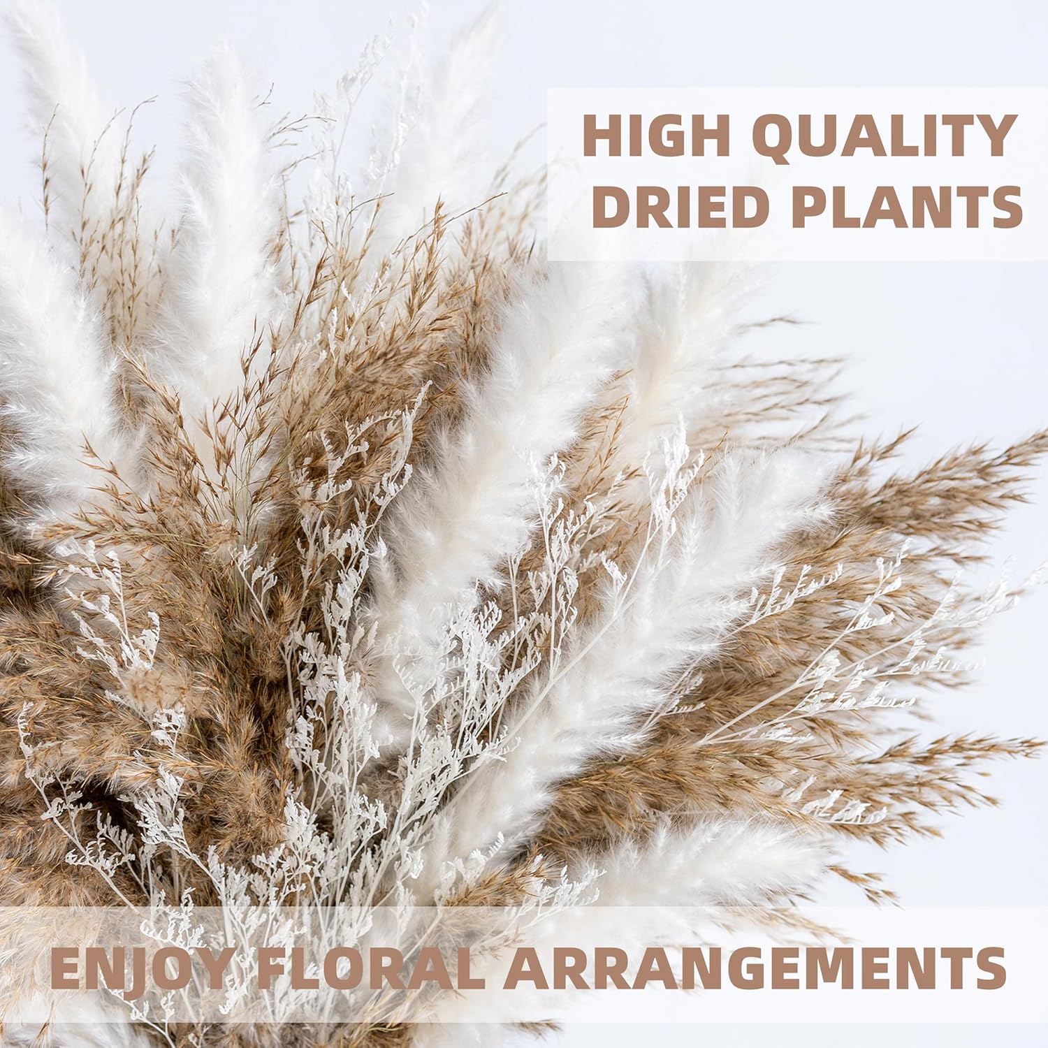 WILD AUTUMN Pampas Grass Decor dreid Flowers Fluffy pompas Grass vase Filler White Pampas Wedding Boho deocr Flowers Home Table Decor, Rustic Farmhouse (02-30White&20Brown) - Image 6