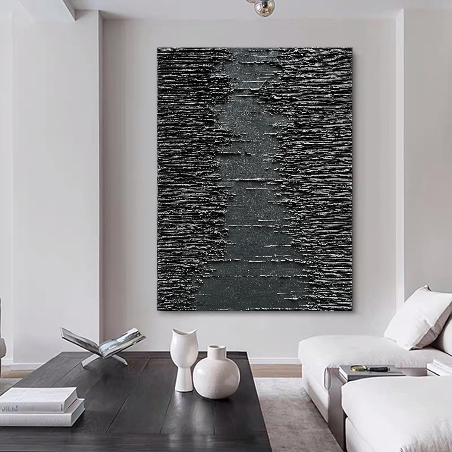 NANKAI Art Hand-Painted Thick Texture Black Minimalist Oil Painting 45x30 Inchs Texture Abstract Painting Home Wall Decorative Art - Image 5