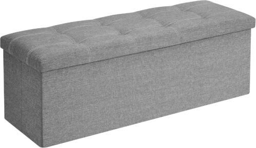 SONGMICS MAZIE Collection – 43 Inches Ottoman Storage Bench, 35 Gal. Folding Chest with Breathable Linen-Look Fabric, Load up to 660 lb, for Entryway, Living Room, Bedroom, Light Gray ULSF077G05
