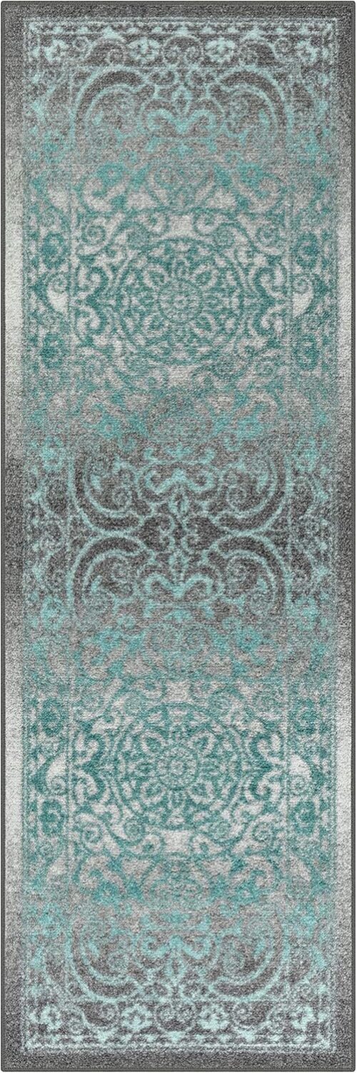 Maples Rugs Pelham Vintage Runner Rug Non Slip Washable Hallway Entry Carpet [Made in USA], 2 x 6, Grey/Blue