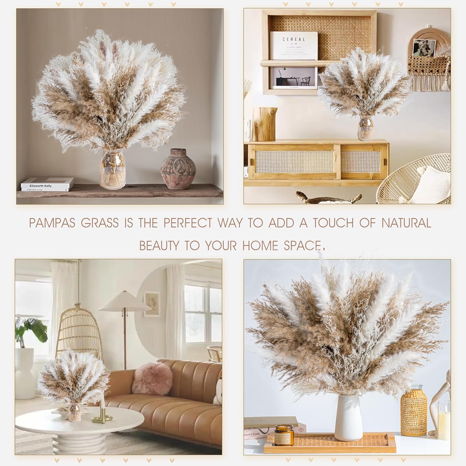 WILD AUTUMN Pampas Grass Decor dreid Flowers Fluffy pompas Grass vase Filler White Pampas Wedding Boho deocr Flowers Home Table Decor, Rustic Farmhouse (02-30White&20Brown) - Image 4