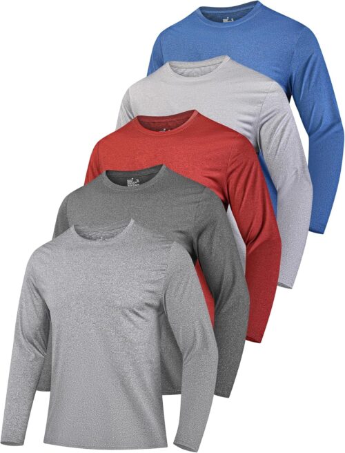 TELALEO 5 Pack Long Sleeve Shirts for Men Quick Dry Moisture Wicking Sun Protection Tee Shirts Workout T Shirts Casual