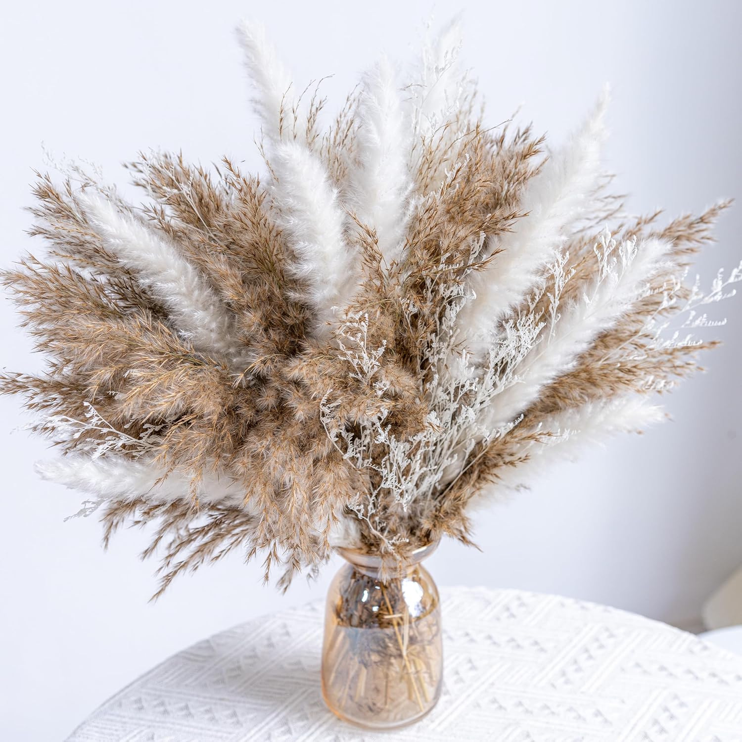 WILD AUTUMN Pampas Grass Decor dreid Flowers Fluffy pompas Grass vase Filler White Pampas Wedding Boho deocr Flowers Home Table Decor, Rustic Farmhouse (02-30White&20Brown) - Image 2