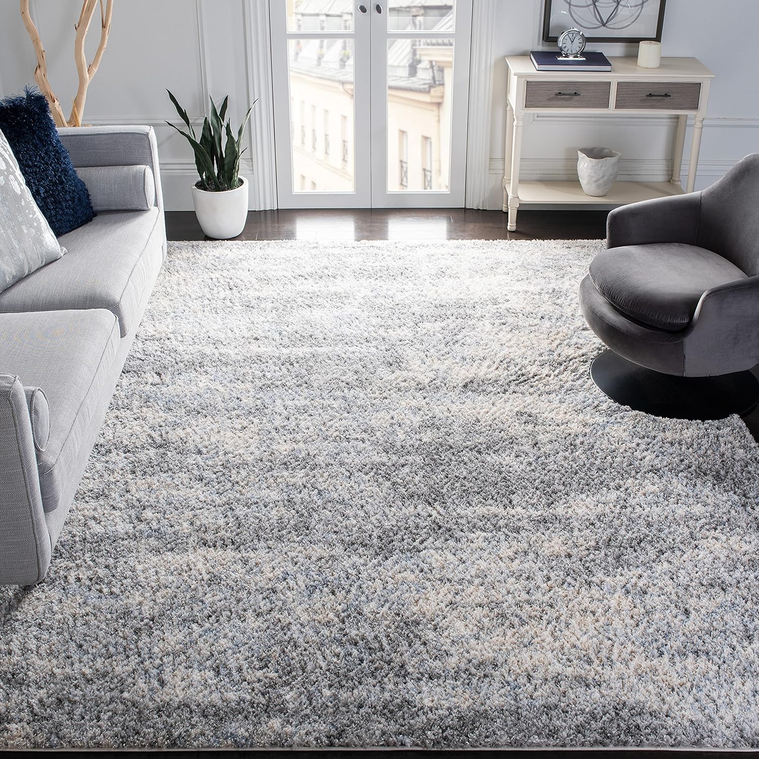 SAFAVIEH Berber Shag Collection Area Rug - 9' x 12', Grey Blue & Cream, Modern Abstract Design, Non-Shedding & Easy Care, 1.2-inch Thick Ideal for High Traffic Areas in Living Room, Bedroom (BER219G)