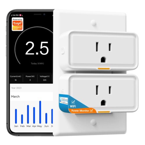 Smart Plug with Energy Monitoring, 15A/3000W Smart Outlet Works with Alexa, Google Home, Smart Socket with APP Control Timer, 2.4G WiFi Only, RoHS, CE & FCC Certified (Without Type-C, 2 PCS)