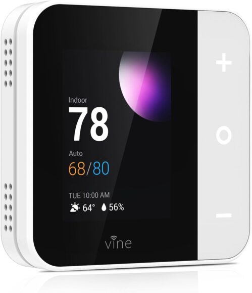 Vine Thermostat for Home with Touchscreen Color Display, WiFi Smart Thermostat Compatible with Alexa and Google Assistant, 7day/8period Programmable, Energy Saving, C-Wire Required, Screen Size 2.8″