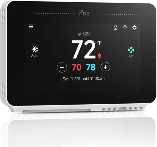 vine Programmable Thermostat for House with 4.3″ Touch Screen, WiFi Smart Home Thermostat for AC and Heating, App/Voice Control, Compatible with Alexa and Google Assistant, C-Wire Required, TJ-919T