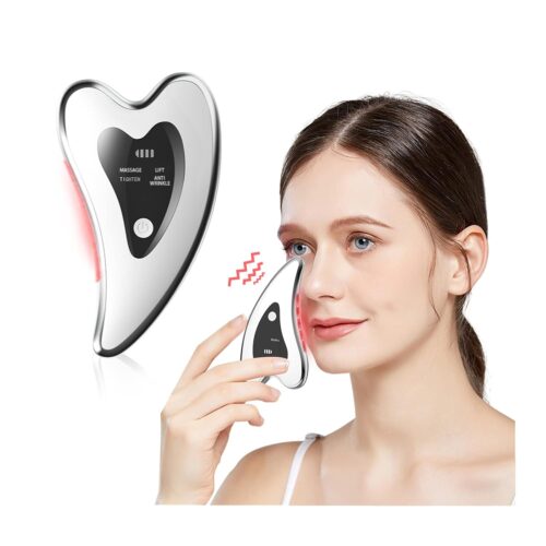 Electric Gua Sha Facial Tools – Face Sculpting Tool/Lift Device – Heated & Vibration & Red Light Massager, Anti-Aging & Wrinkles, Puffiness, Double Chin, Tension Relief