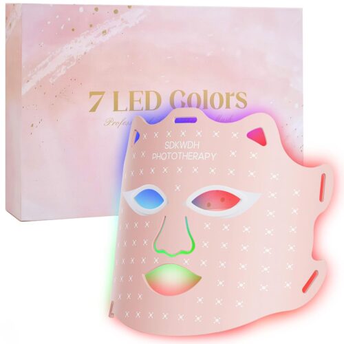 Red Light Therapy for Face, 7 Colors LED Face Mask Light Therapy At Home, Led Face Mask Light Therapy, Pink
