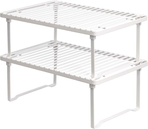 Amazon Basics Stackable Metal Kitchen Storage Shelves, Set of 2 – White, 12.5″ L x 8″ D x 4.5″ H