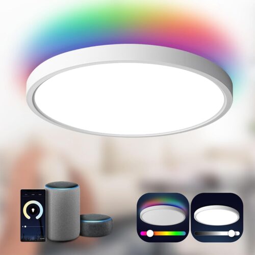 TALOYA Smart Ceiling Light Flush Mount LED WiFi,Compatible with Alexa Google Home,Dimmable Low Profile Ambient Light Fixture for Bedroom Living Room Hallway Kitchen Nursery,12 Inch,RGB