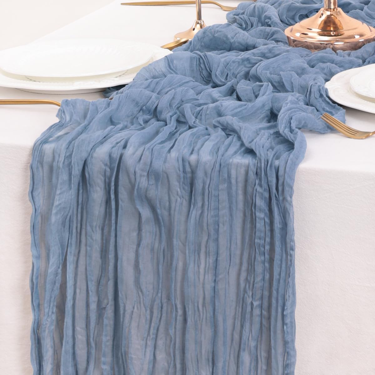 Dusty Blue Table Runner Cheesecloth Table Runner 10FT Rustic Spring Table Runner 35 x 122 Inches Boho Decoration for Home Wedding Baby Shower Birthday Party - Image 5