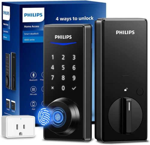 Philips Wi-Fi Smart Door Lock, Keyless Entry Door Lock with App Control,Fingerprint ID,Auto Lock,Keypad Deadbolt with Wi-Fi Bridge Adaptor,Smart Locks for Front Door-Matte Black