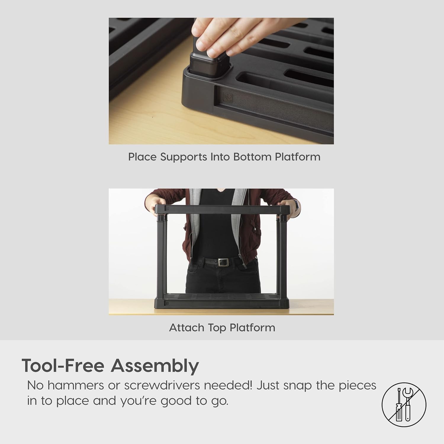 IRIS USA 4-Shelf Heavy Duty Plastic Storage Shelves, 160lb Capacity, 48"H x 24"W x 12"D, Medium Modular Shelving Unit Storage Organizer for Garage, Home, Bathroom & Laundry, Storage Rack - Black - Image 6