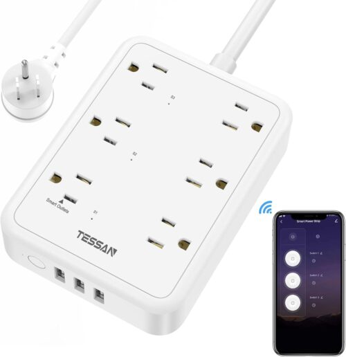 Smart Power Strip, TESSAN WiFi Flat Plug Strip with 3 Smart Outlets and 3 USB Ports, 6 Feet Extension Cord Surge Protector, Only 2.4 GHz Wi-Fi, Compatible with Alexa and Google Home, White